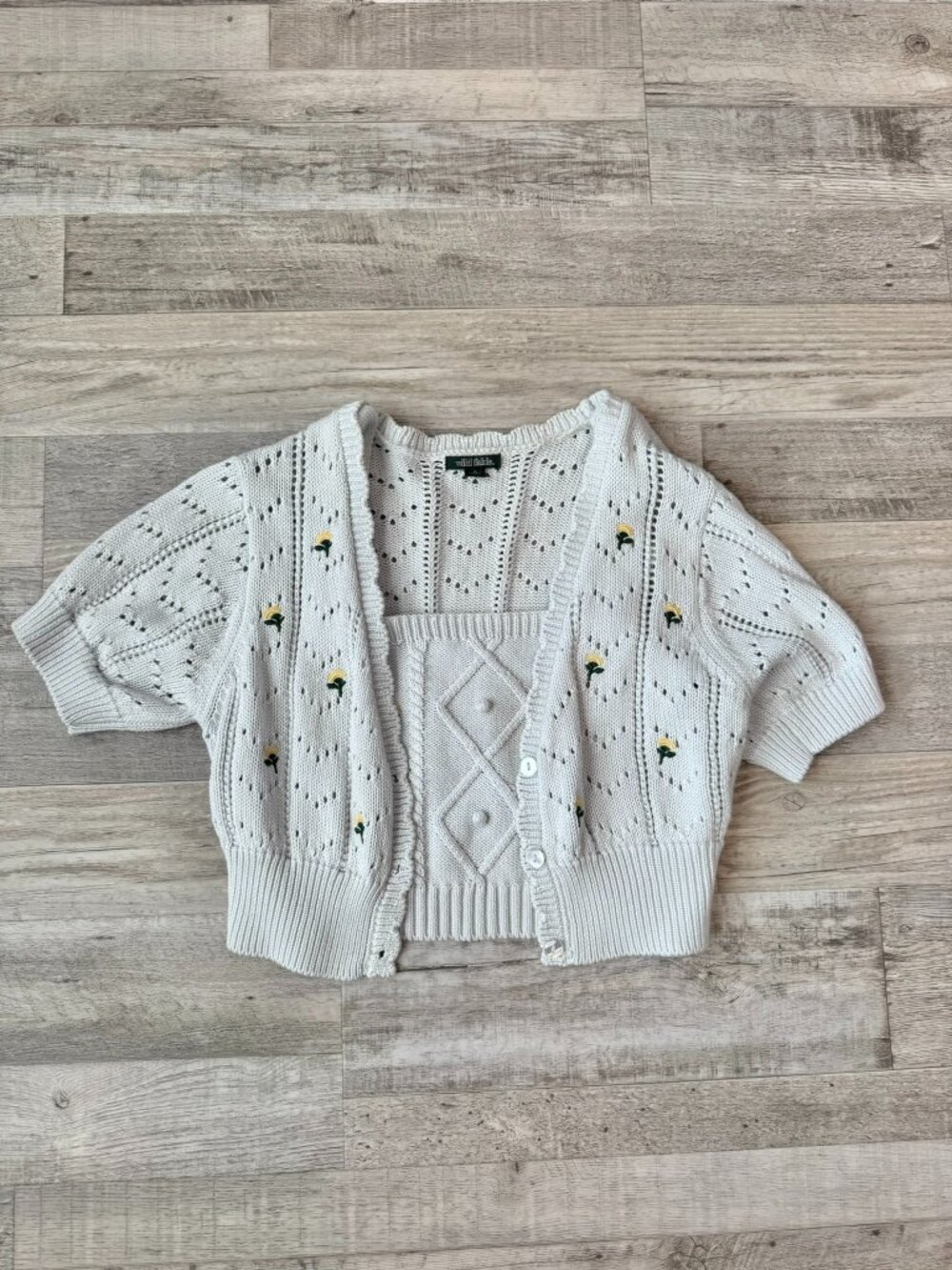 Wild Fable blue floral embroidered crop sweater set cottagecore size medium J26 - Picture 2 of 14